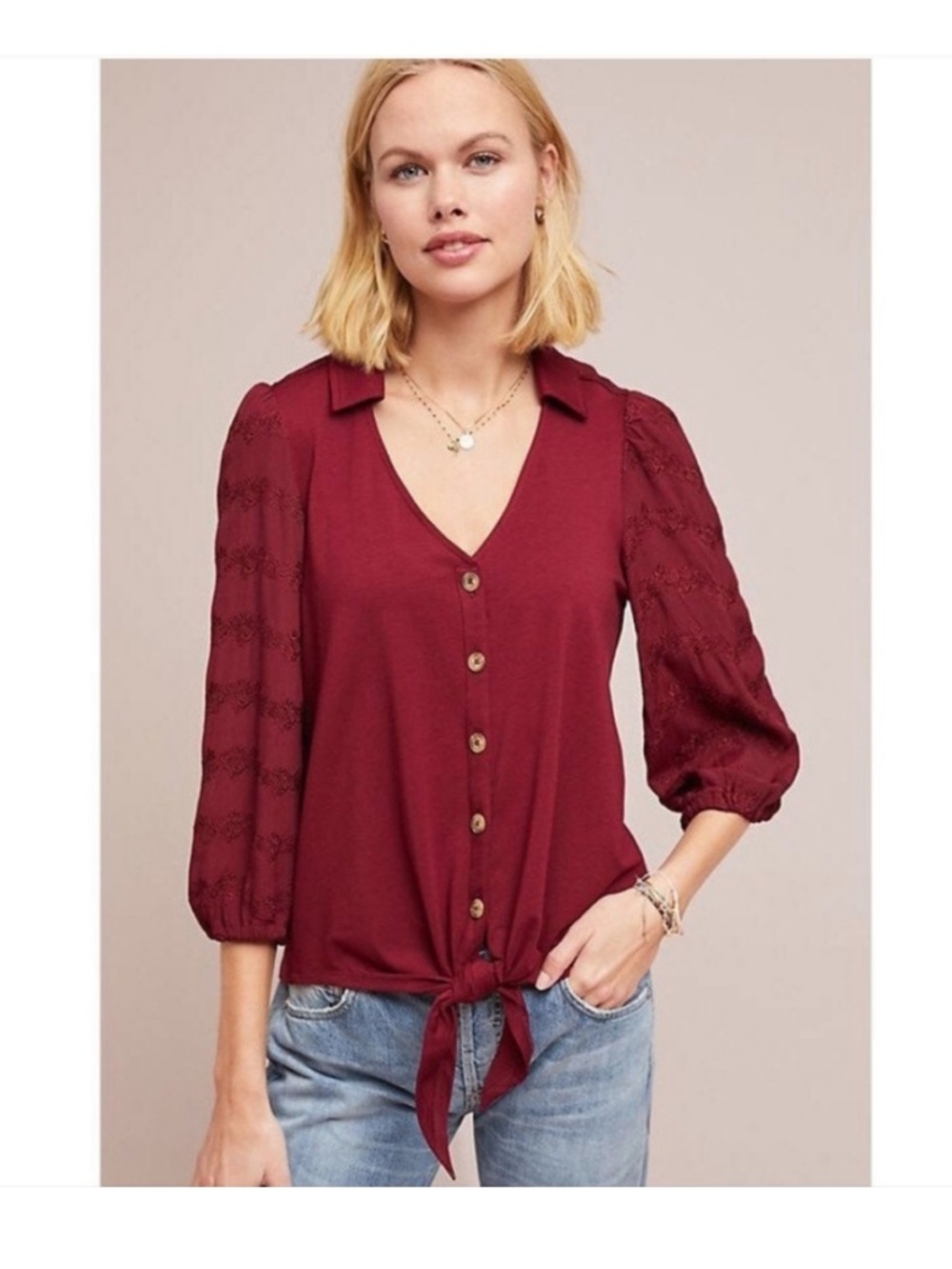 NWT Anthropologie Vanessa Virginia Lenora Tie Front Blouse Shirt Top. Small.